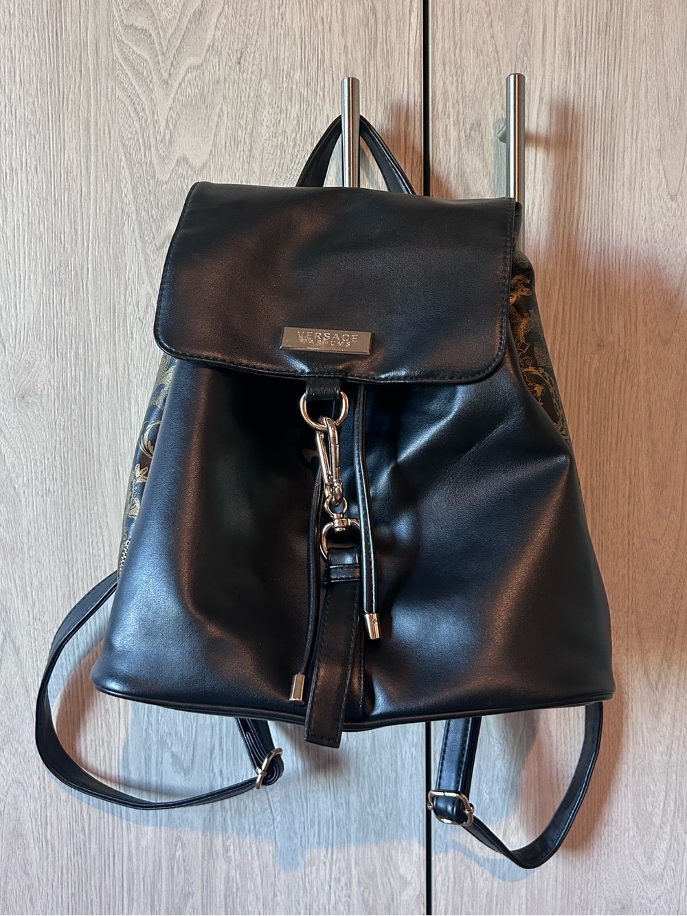Authentic Versace Parfums Black Gold Clasp Drawstring Backpack